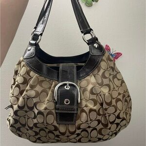 Coach Khaki and Dark Brown Signature Shoulder Bag